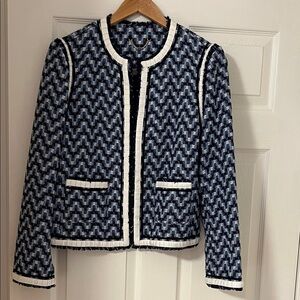 Tory Burch Navy and White Patterned Blazer